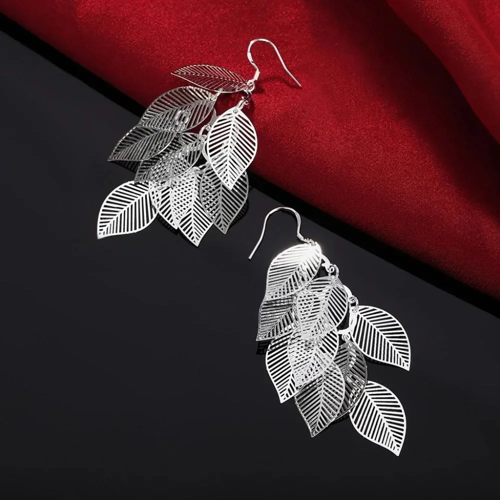 Gorgeous Hanging Leaf's .925 Sterling Silver 3 Inch Hypoallergenic Hook Earrings